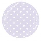 Papieren bordjes lila met witte hartjes