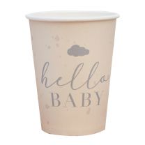 Bekers Hello Baby babyshower beige met grijze tekst