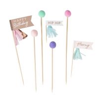 Pastel Pompom Taart Toppers
